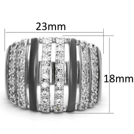 Rhodium + Ruthenium Brass Ring with AAA Grade CZ  in Clear