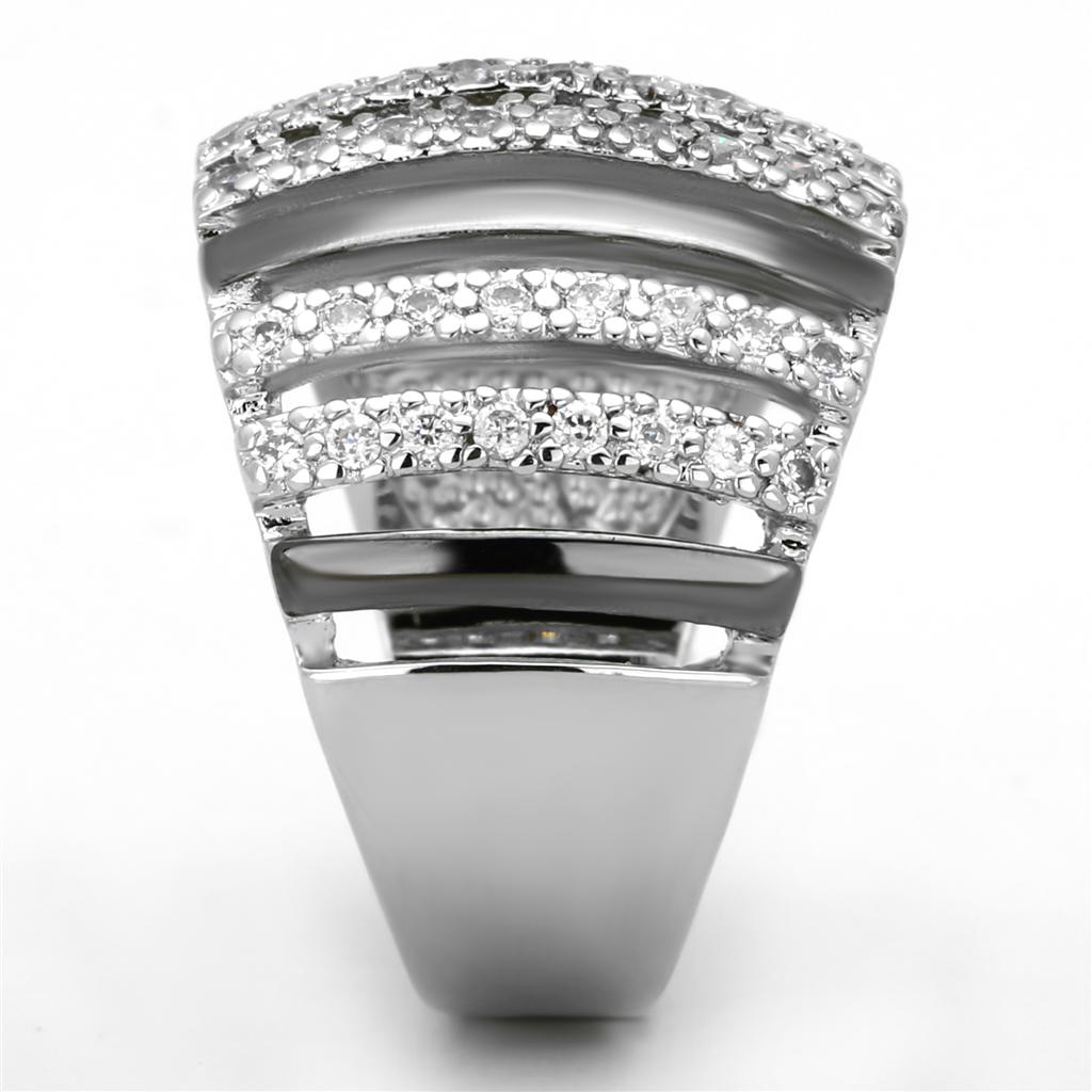 Rhodium + Ruthenium Brass Ring with AAA Grade CZ  in Clear