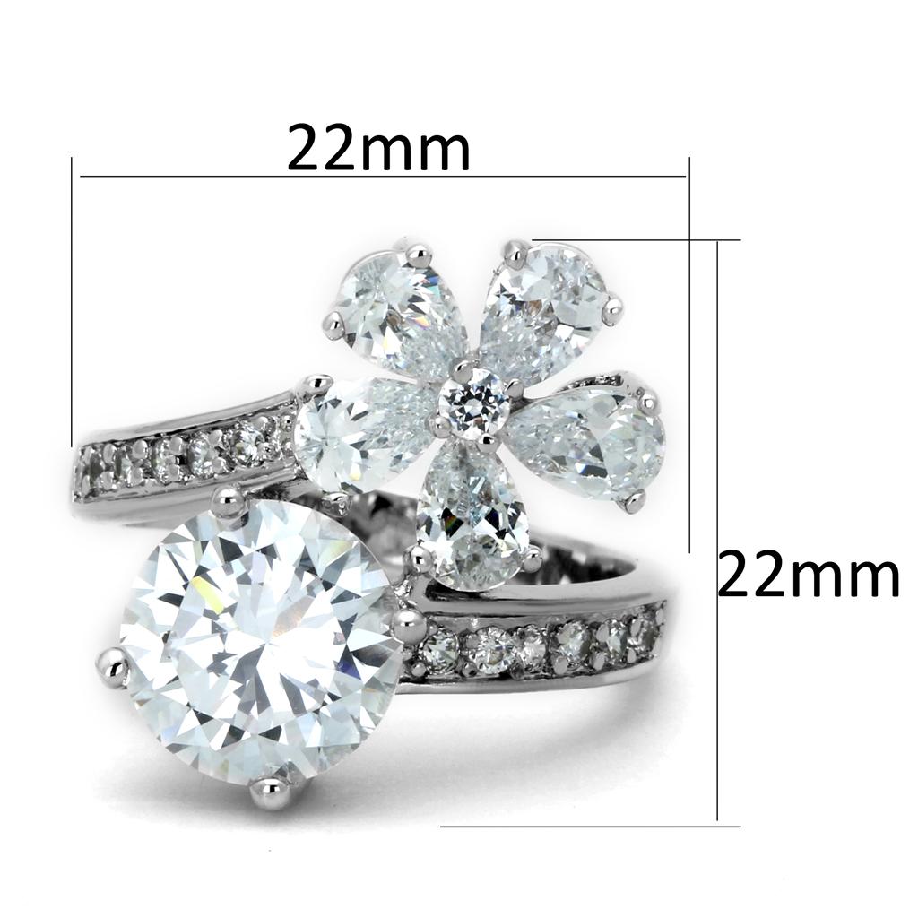 Rhodium Brass Ring with AAA Grade CZ  in Clear