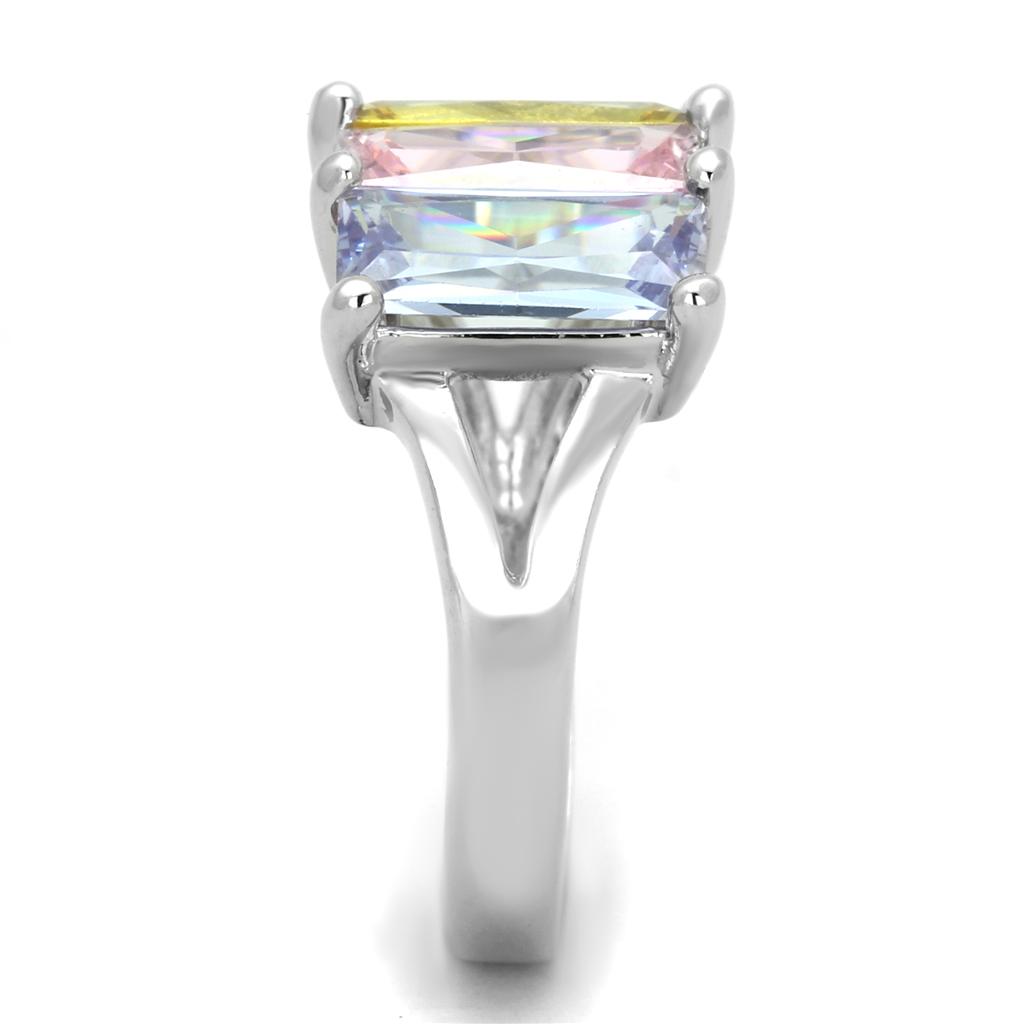 Rhodium Brass, AAA CZ , Multi Color - 3W583