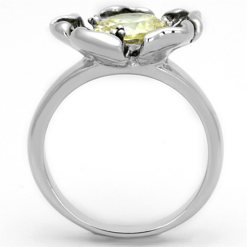 Rhodium Brass Ring with AAA Grade CZ  in Citrine Yellow