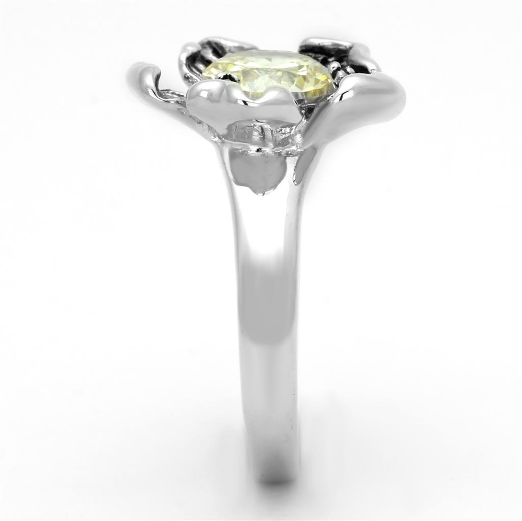 Rhodium Brass Ring with AAA Grade CZ  in Citrine Yellow
