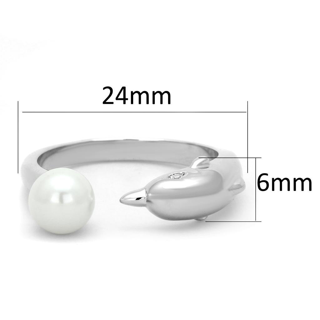 Rhodium Brass Ring with Synthetic Pearl in White