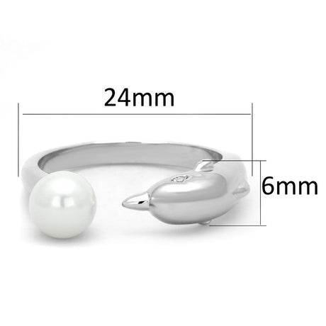 Rhodium Brass Ring with Synthetic Pearl in White