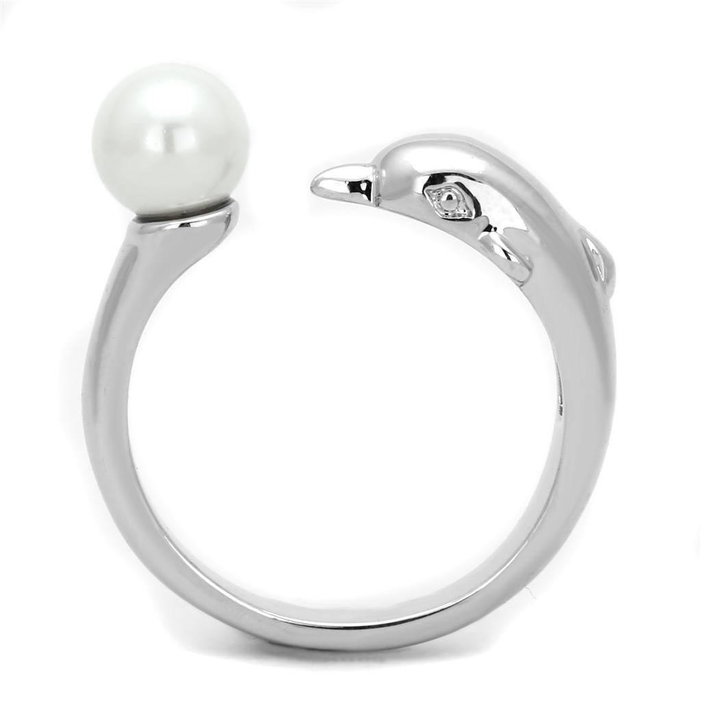Rhodium Brass Ring with Synthetic Pearl in White