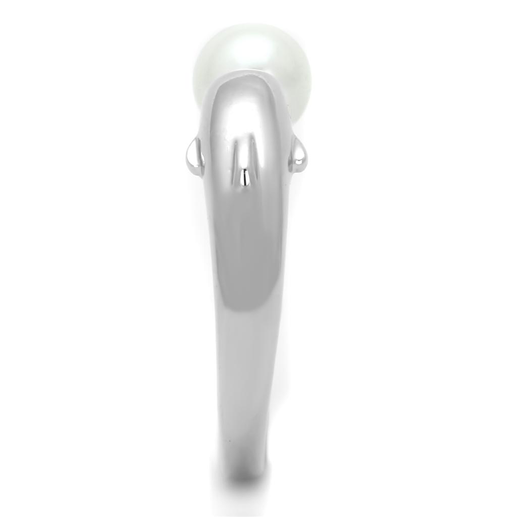 Rhodium Brass Ring with Synthetic Pearl in White