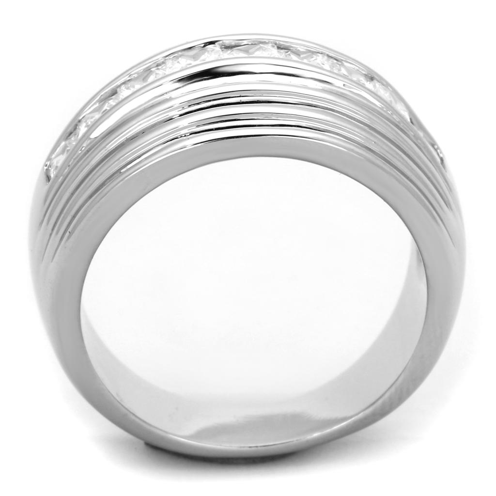 Rhodium Brass Ring with AAA Grade CZ  in Clear