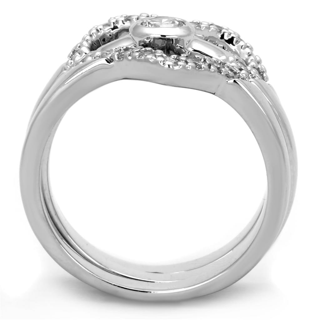 Rhodium Brass Ring with AAA Grade CZ  in Clear