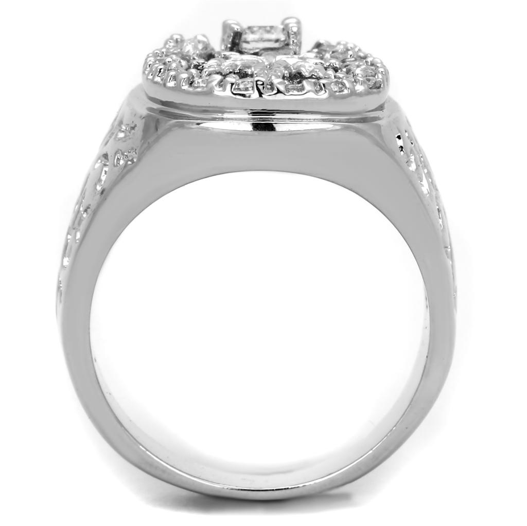 Rhodium Brass Ring with AAA Grade CZ  in Clear