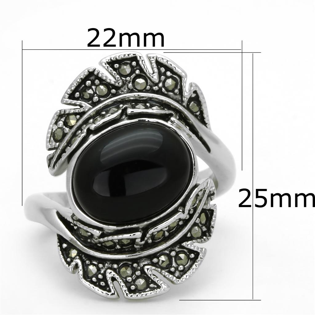 Rhodium Brass Ring with Synthetic Onyx in Jet
