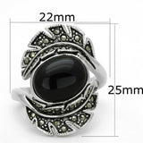 Rhodium Brass Ring with Synthetic Onyx in Jet