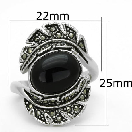 Rhodium Brass Ring with Synthetic Onyx in Jet