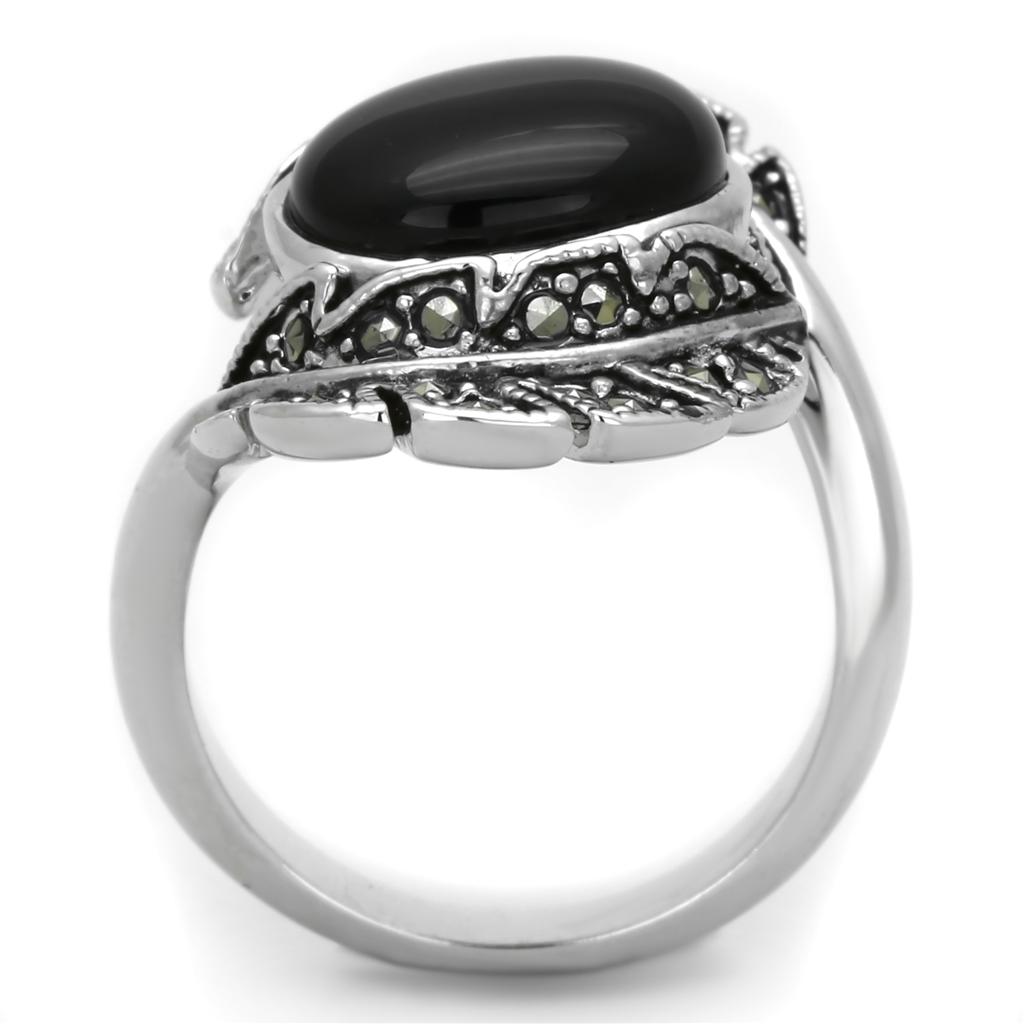 Rhodium Brass Ring with Synthetic Onyx in Jet