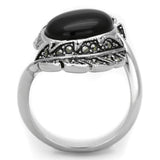 Rhodium Brass Ring with Synthetic Onyx in Jet