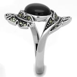 Rhodium Brass Ring with Synthetic Onyx in Jet