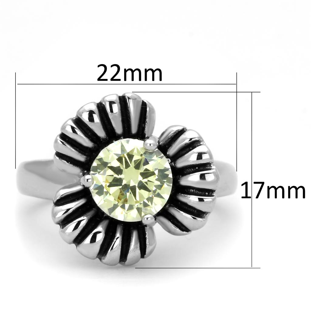 Rhodium Brass Ring with AAA Grade CZ  in Citrine Yellow