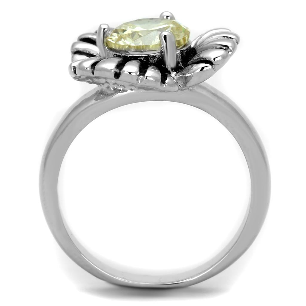 Rhodium Brass Ring with AAA Grade CZ  in Citrine Yellow