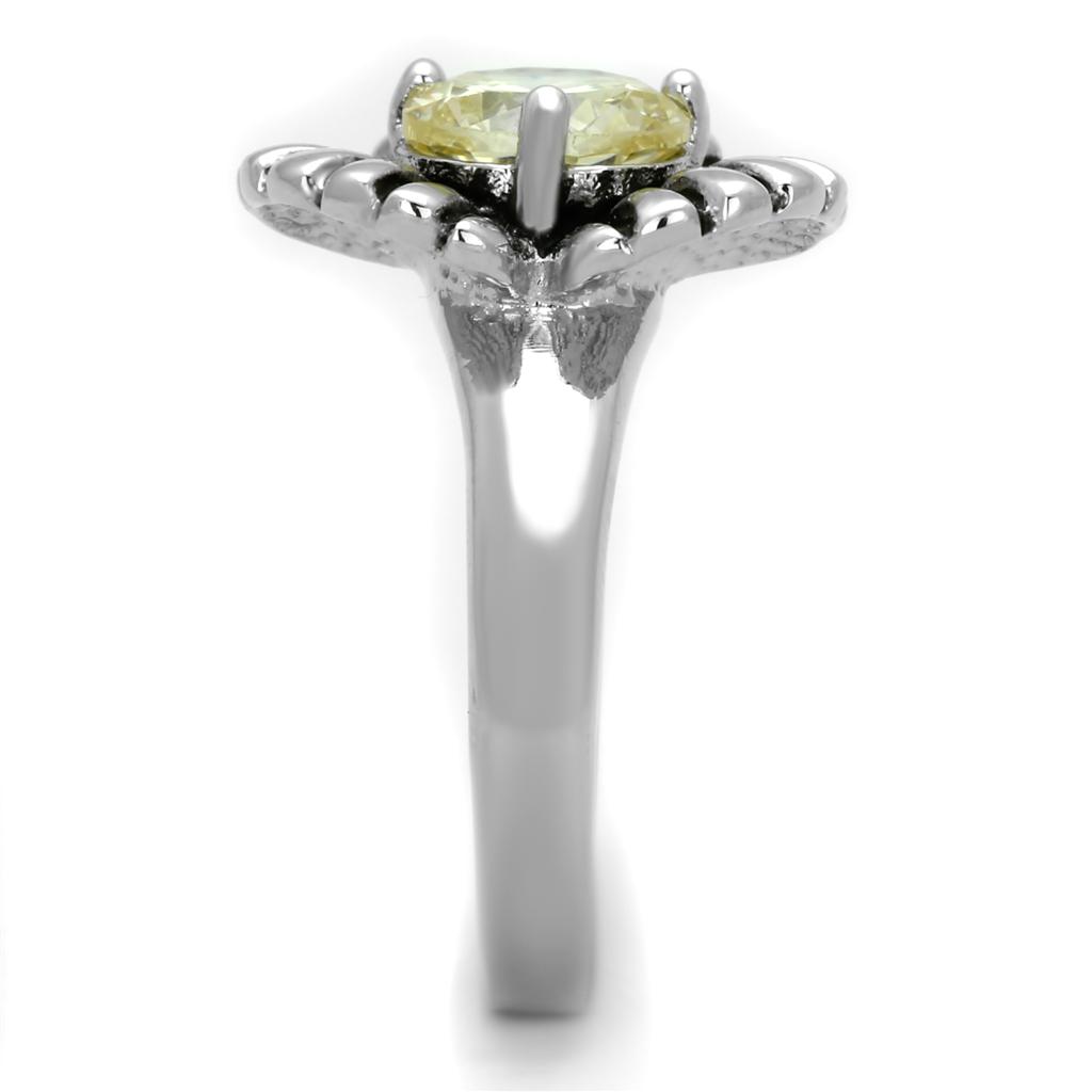 Rhodium Brass Ring with AAA Grade CZ  in Citrine Yellow