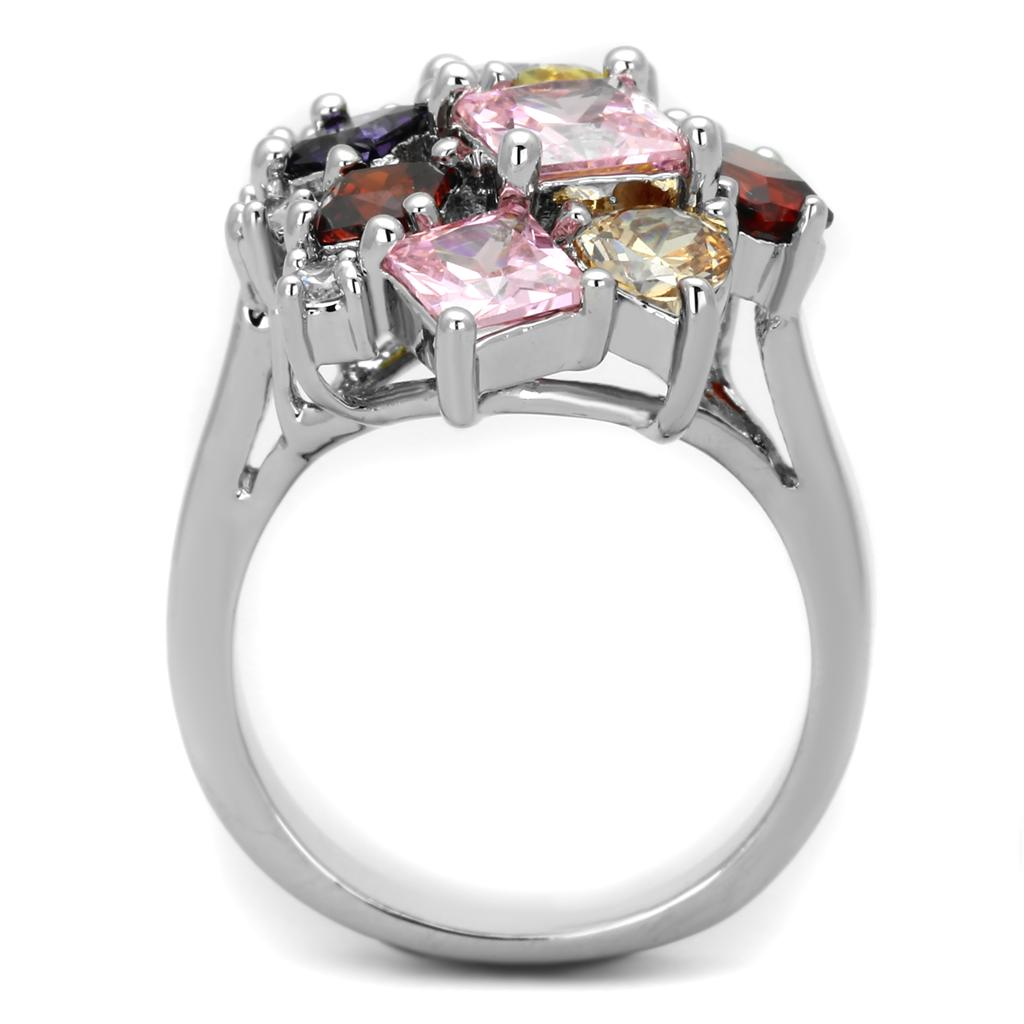 Rhodium Brass, AAA CZ , Multi Color - 3W599