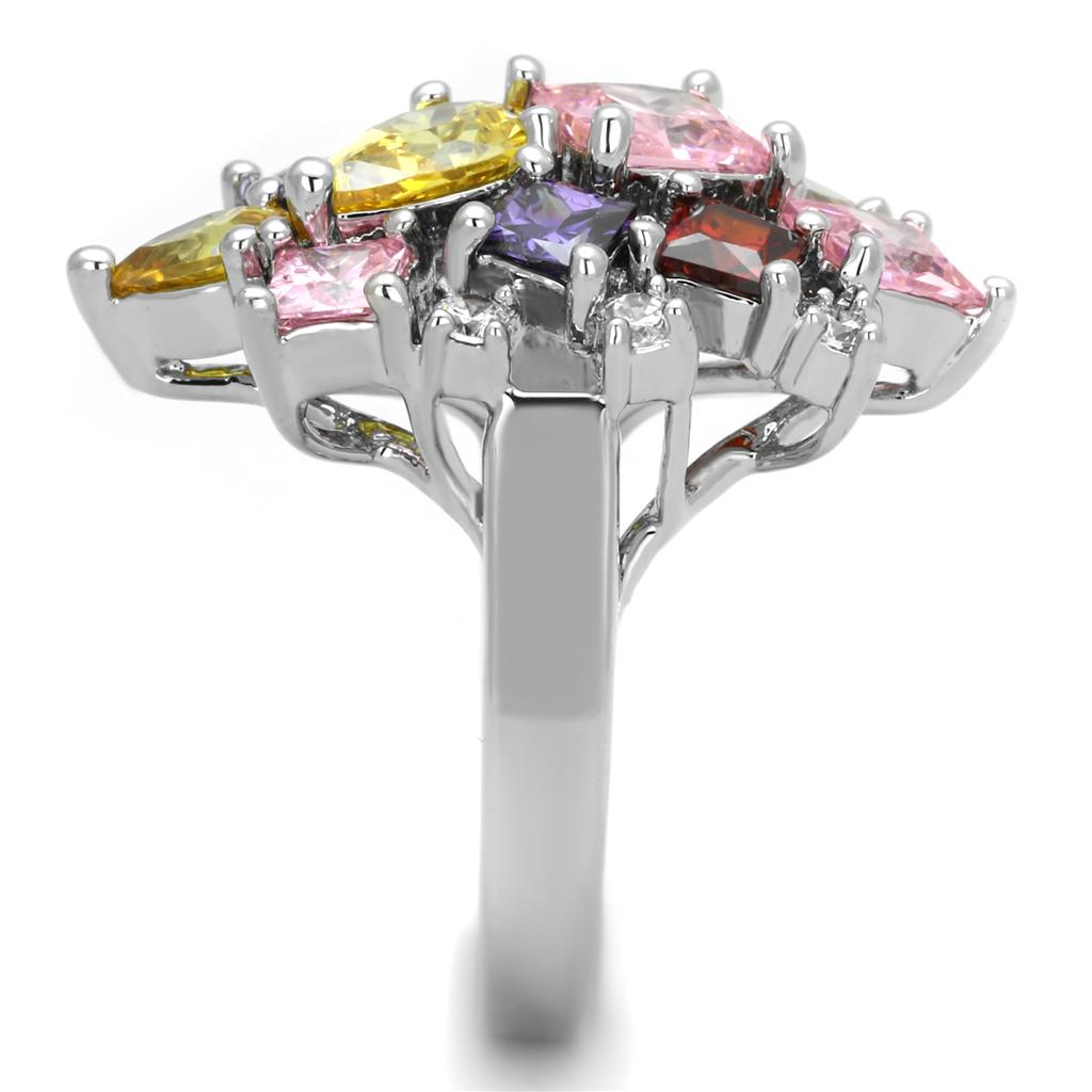 Rhodium Brass, AAA CZ , Multi Color - 3W599