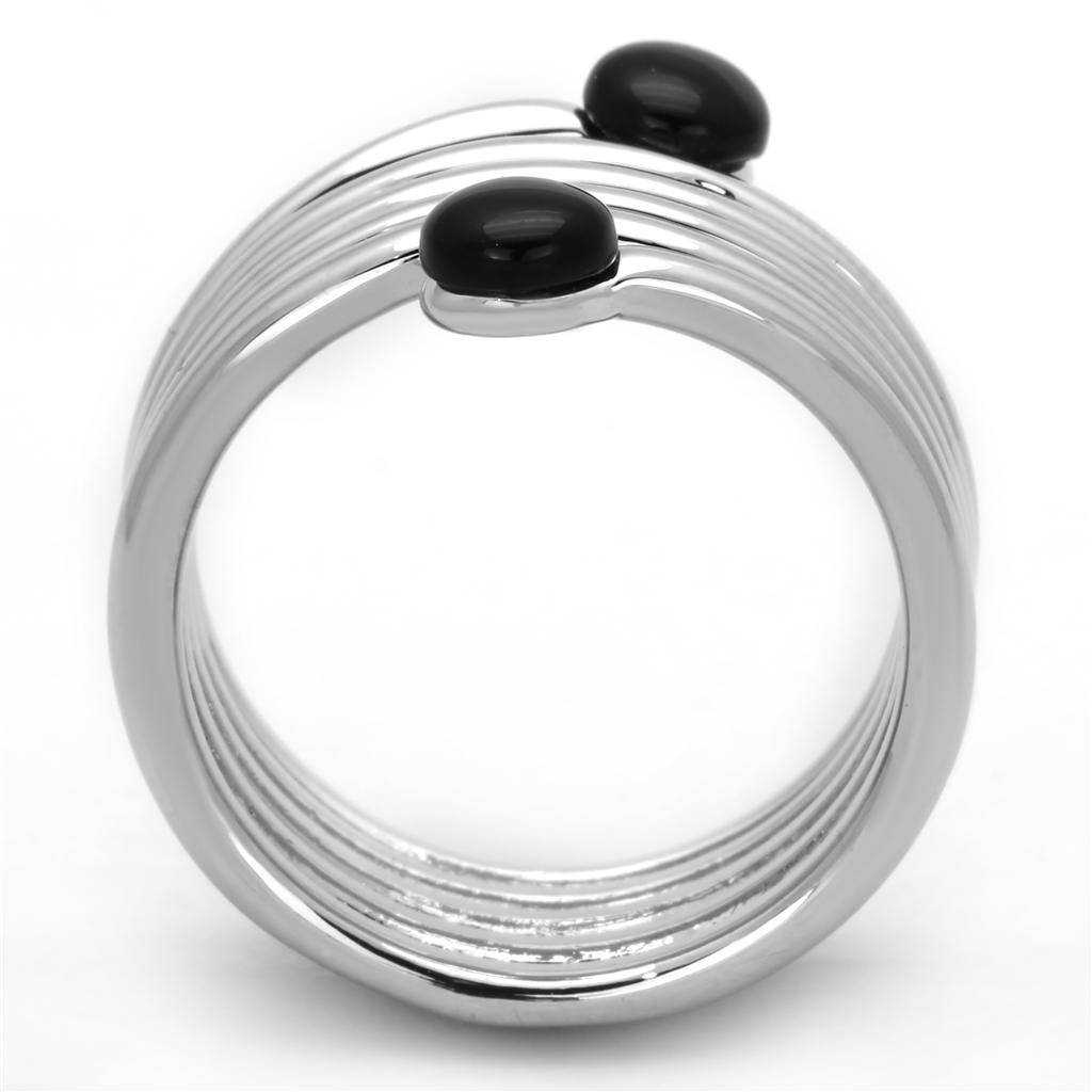 Rhodium Brass Ring with Synthetic Onyx in Jet