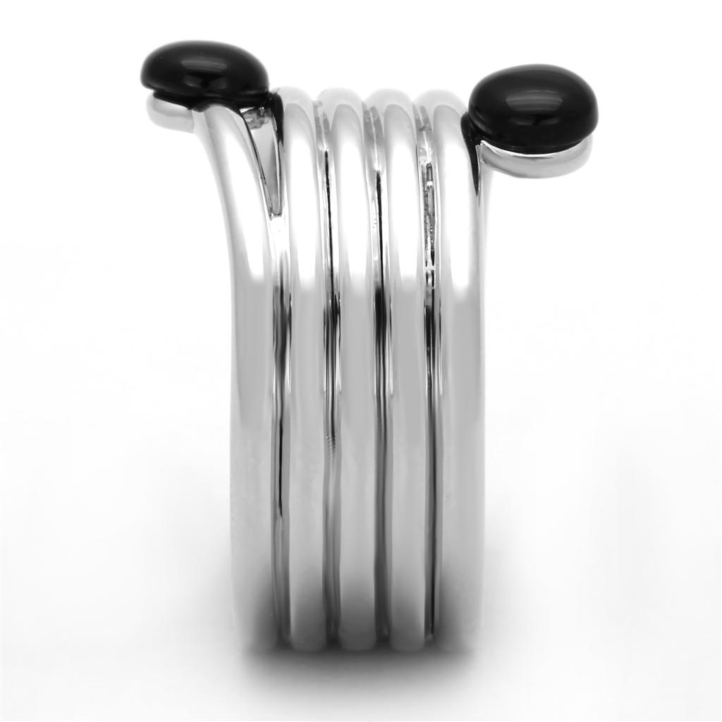 Rhodium Brass Ring with Synthetic Onyx in Jet