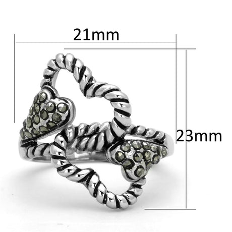 Rhodium Brass Ring with Synthetic Marcasite in Black Diamond