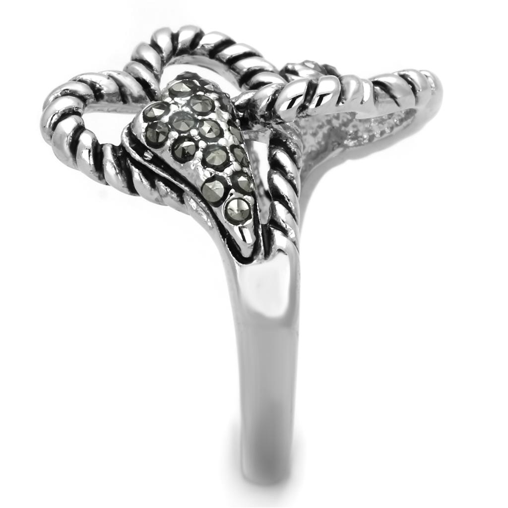 Rhodium Brass Ring with Synthetic Marcasite in Black Diamond