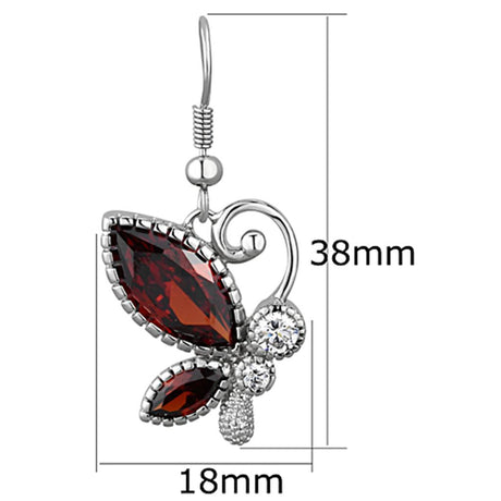 Rhodium Brass Earrings with AAA Grade CZ  in Garnet