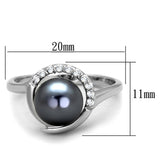 Rhodium Brass Ring with Synthetic Pearl in Gray