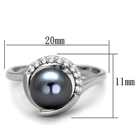 Rhodium Brass Ring with Synthetic Pearl in Gray