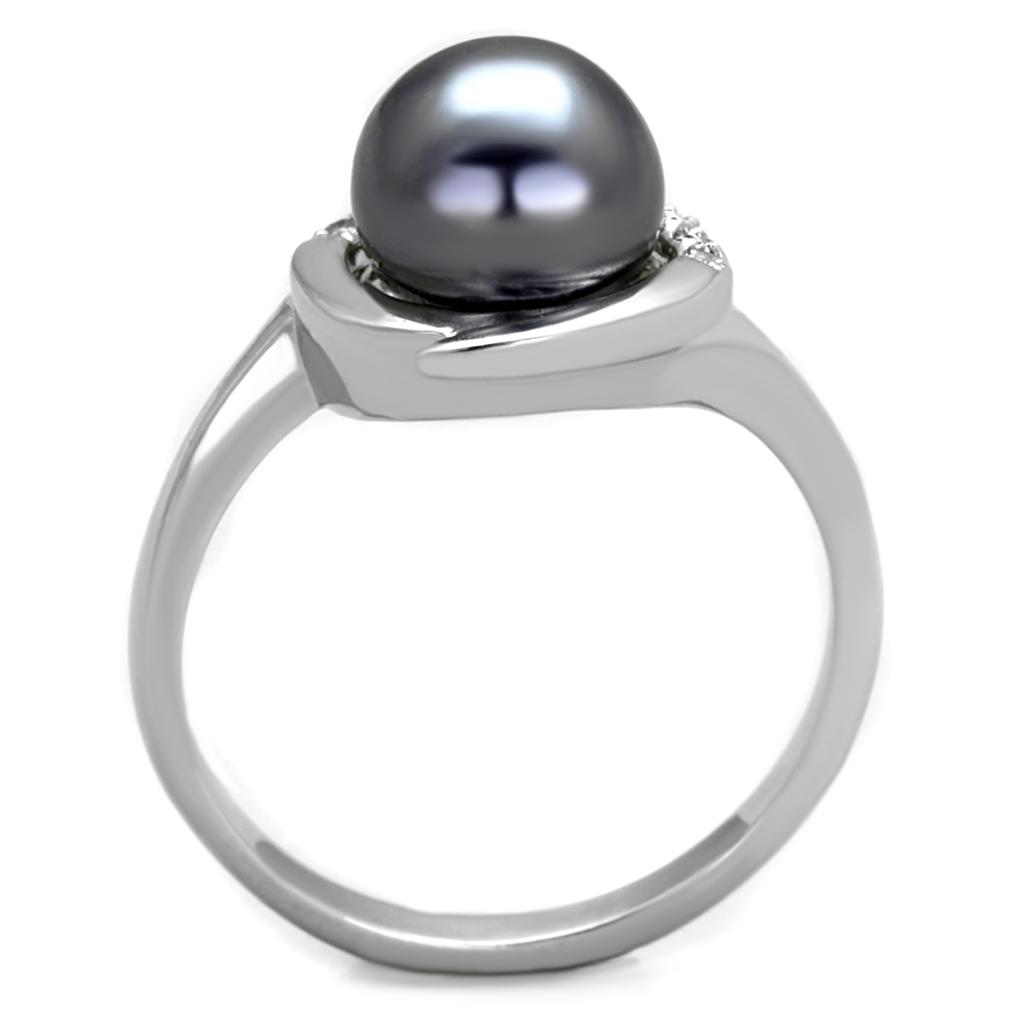 Rhodium Brass Ring with Synthetic Pearl in Gray