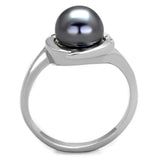 Rhodium Brass Ring with Synthetic Pearl in Gray