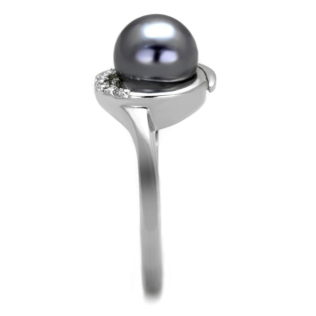 Rhodium Brass Ring with Synthetic Pearl in Gray