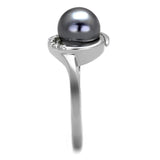 Rhodium Brass Ring with Synthetic Pearl in Gray