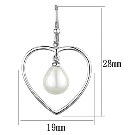 Rhodium Brass Earrings with Semi-Precious Pearl in White