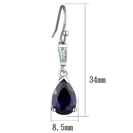 Rhodium Brass Earrings with AAA Grade CZ  in Amethyst