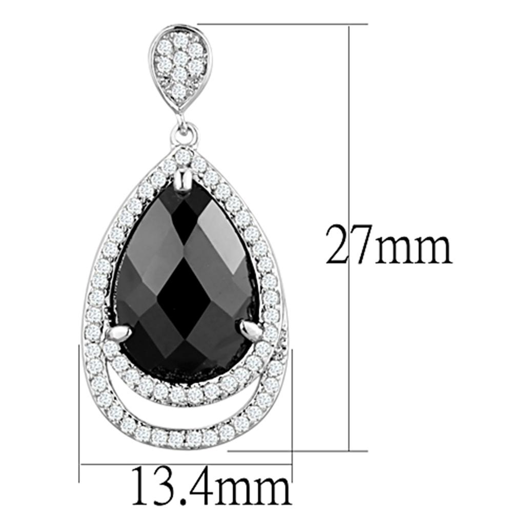 Rhodium Brass Earrings with AAA Grade CZ  in Jet