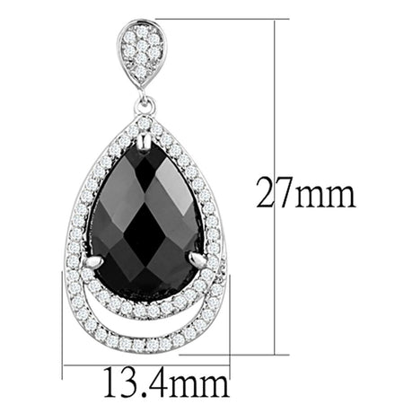 Rhodium Brass Earrings with AAA Grade CZ  in Jet