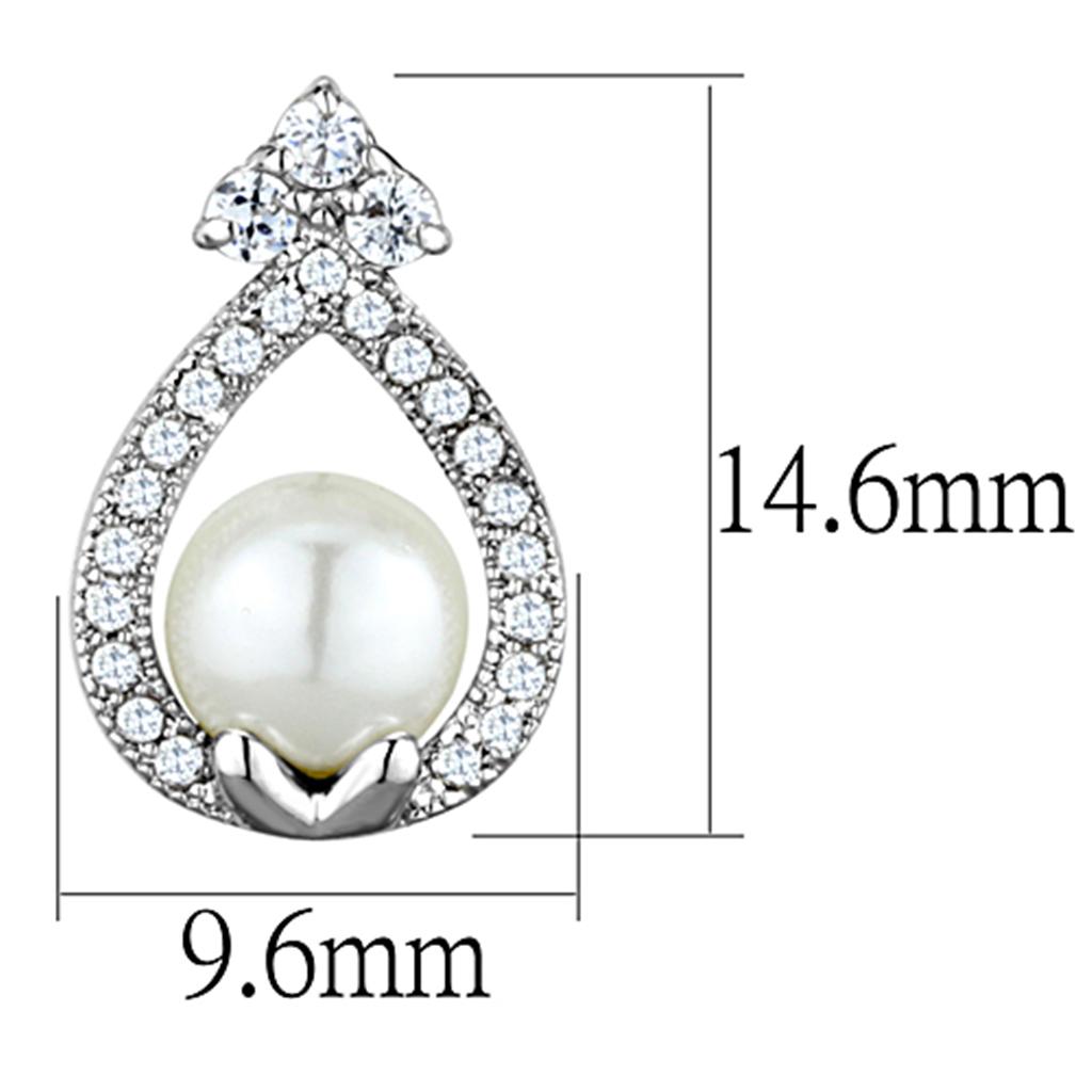 Rhodium Brass Earrings with Synthetic Pearl in White