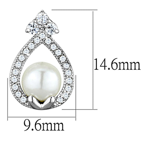 Rhodium Brass Earrings with Synthetic Pearl in White