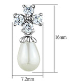 Rhodium Brass Earrings with Synthetic Pearl in White
