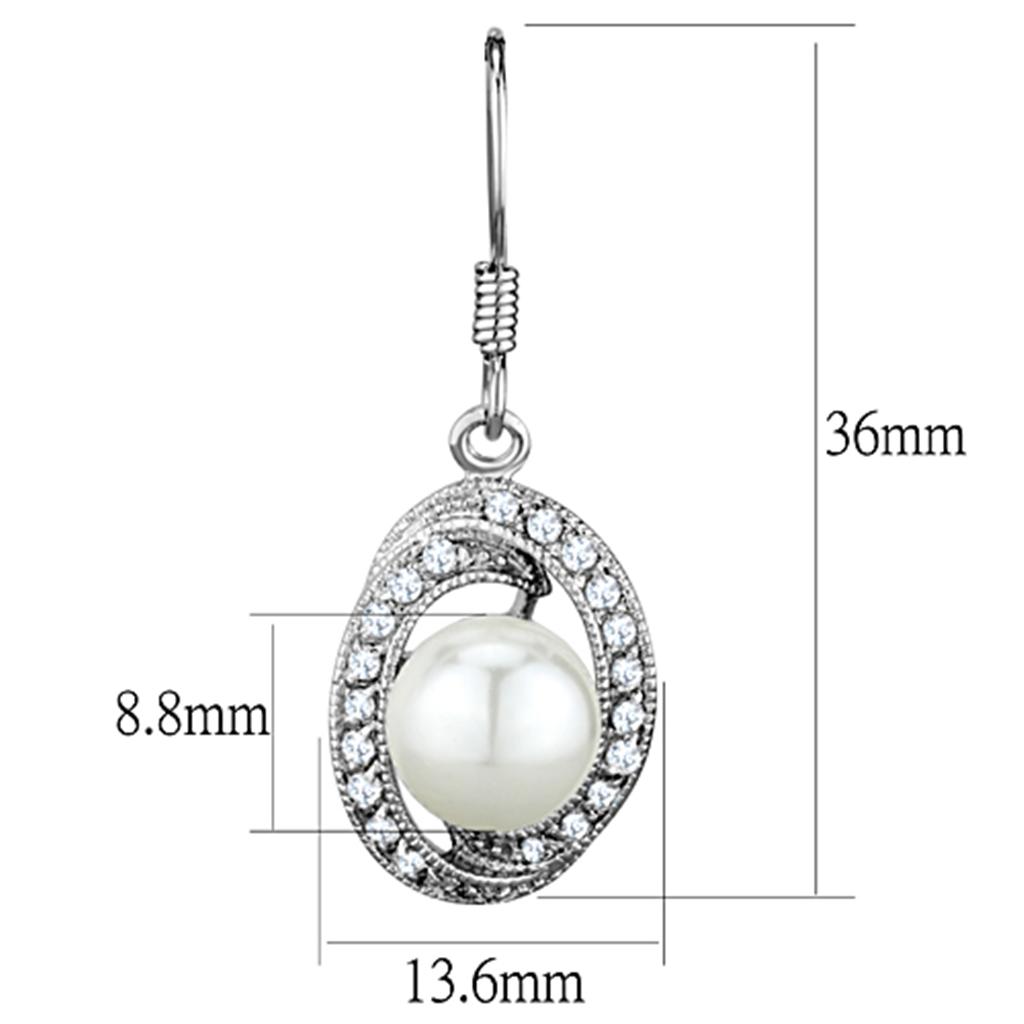 Rhodium Brass Earrings with Synthetic Pearl in White