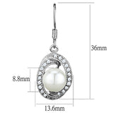 Rhodium Brass Earrings with Synthetic Pearl in White