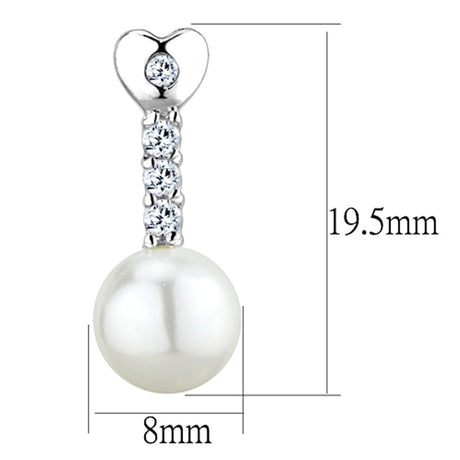 Rhodium Brass Earrings with Synthetic Pearl in White