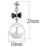 Rhodium Brass Earrings with Synthetic Pearl in White