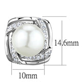 Rhodium Brass Earrings with Synthetic Pearl in White