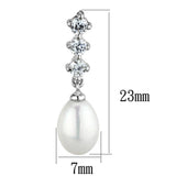 Rhodium Brass Earrings with Semi-Precious Pearl in White