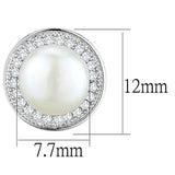 Rhodium Brass Earrings with Synthetic Pearl in White