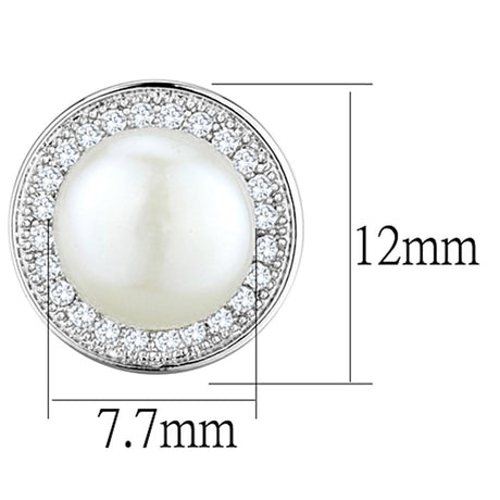 Rhodium Brass Earrings with Synthetic Pearl in White